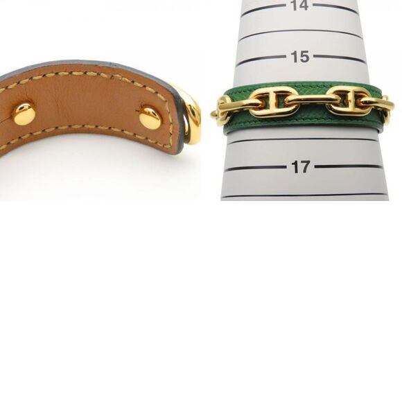 Hermes Bangle Chaine D'ancre Leather Metal Green Gold Plated GP Accessory - Picture 9 of 9